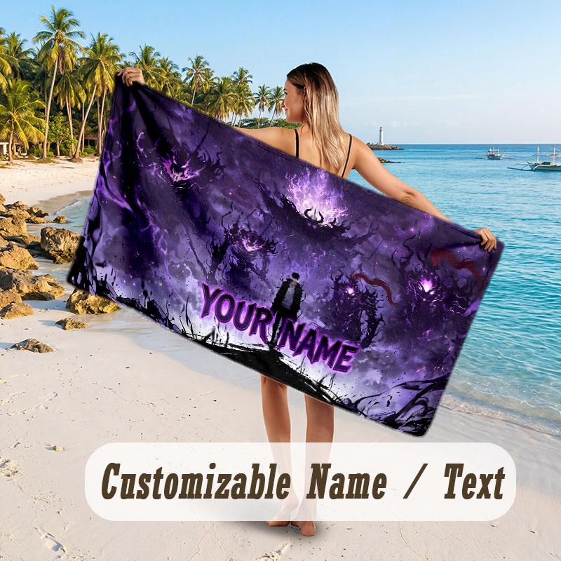 Custom Name Large Beach Towel,Solo Leveling Quick Absorbent Towel For Outdoor Travel Poolside