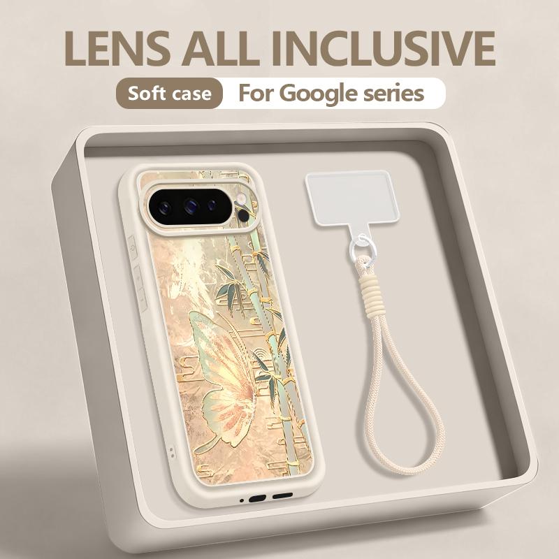 Butterfly Flowers Patterned Phone Case For Google Pixel 10 9 Pro XL 10 9 Pro Pixel 8A 7A 8 7 Pro 9A Soft Silicone Lanyard Cover