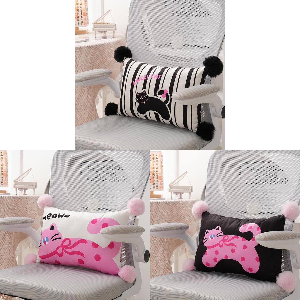 Cartoon Cat Plush Pillow With Pink Dutch Velvet Cover For Home Office Comfort