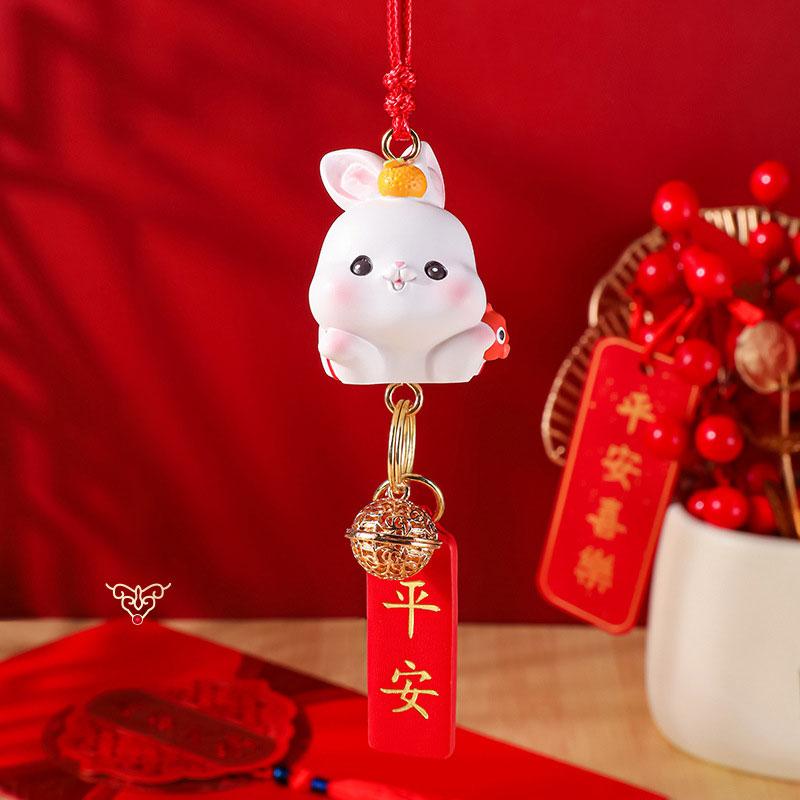 2024 New Year Rabbit Car Pendant Car Mirror Cute Rabbit Decoration Ornament Hanging Valentine's Day Gift Automotive Interior