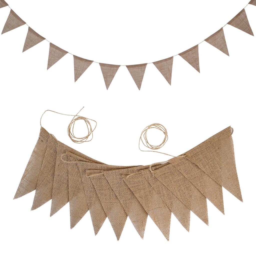 12 Gradient Yellow Linen Pennant Flags - Western Style Wedding & Birthday Decorations