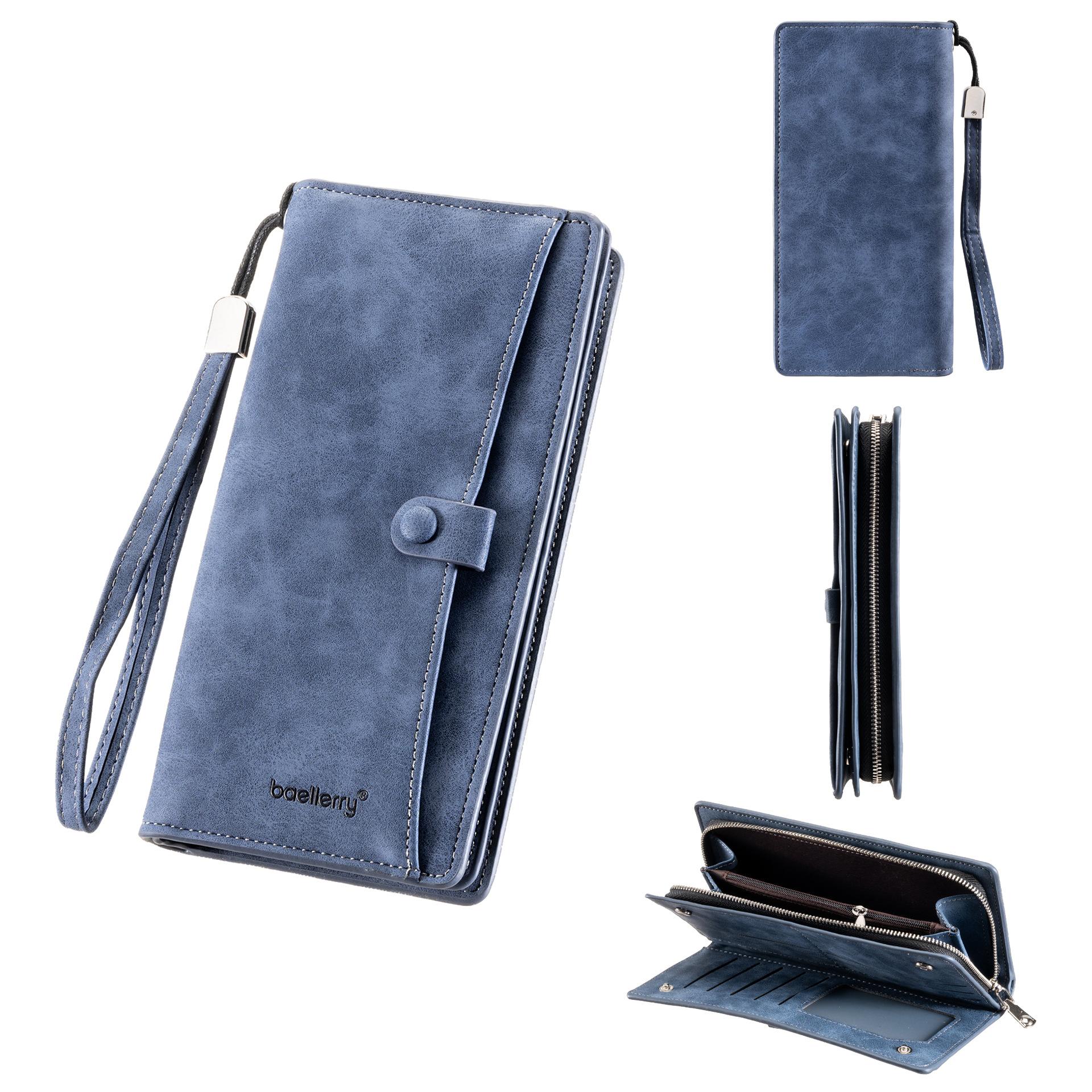 

Men s wallet long retro large-capacity clutch bag high-end solid color business clutch bag one size синій