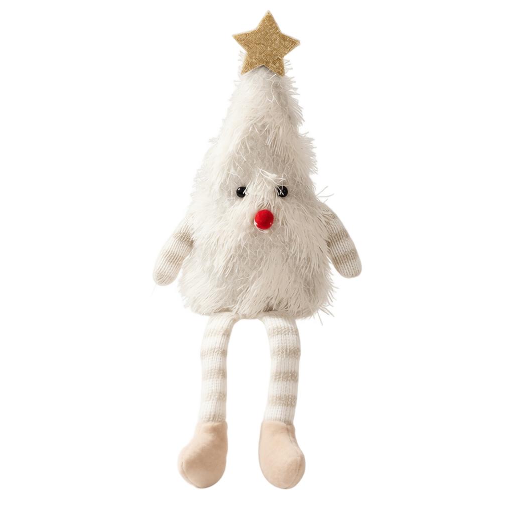 Plush Christmas Tree Doll Ornament with Long Legs Sitting Gold Star Holiday Decoration