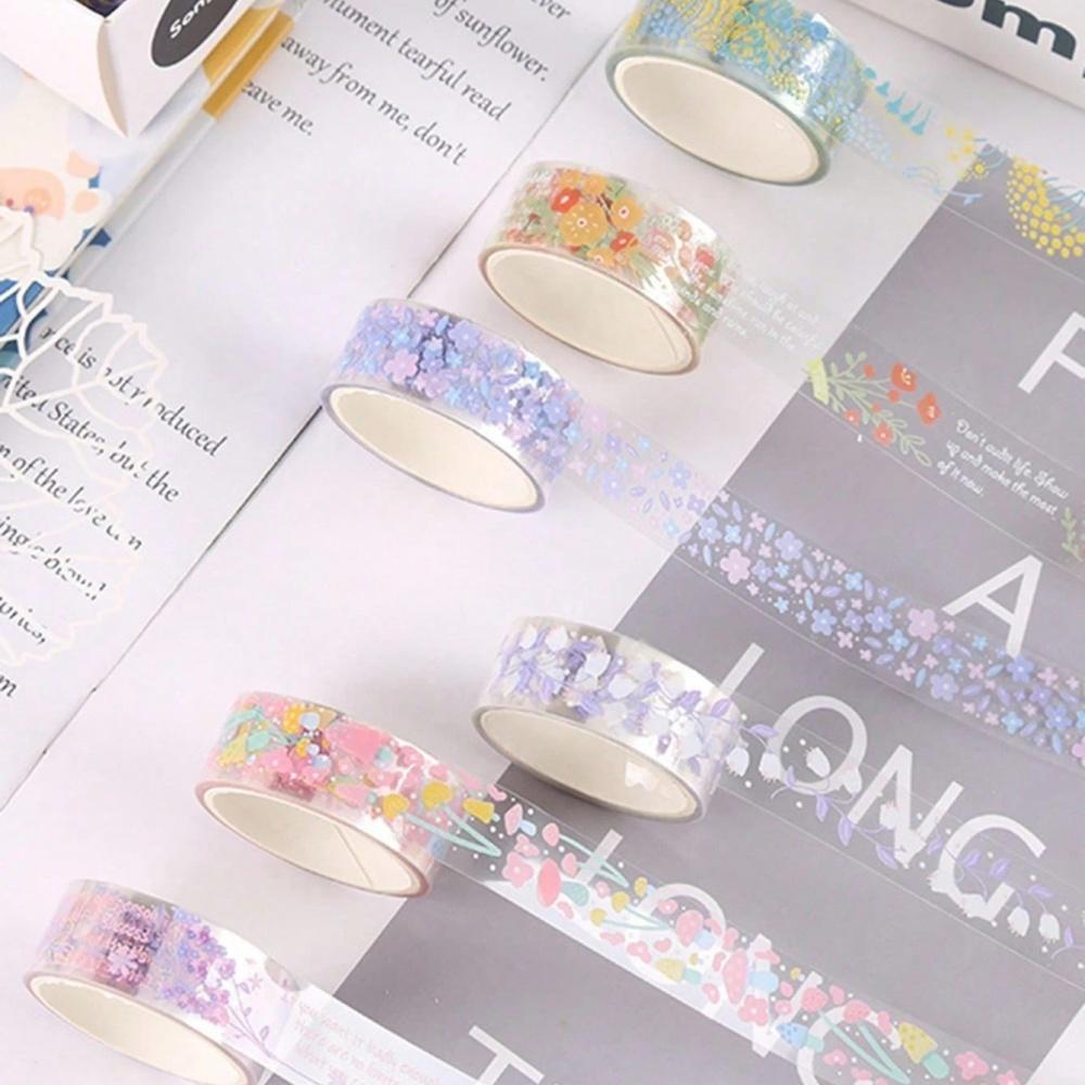 5 Rolls Of 1.8" * 3.23" Cute Transparent Midsummer Daisy Decorative Stickers DIY Materials And Paper Tapes