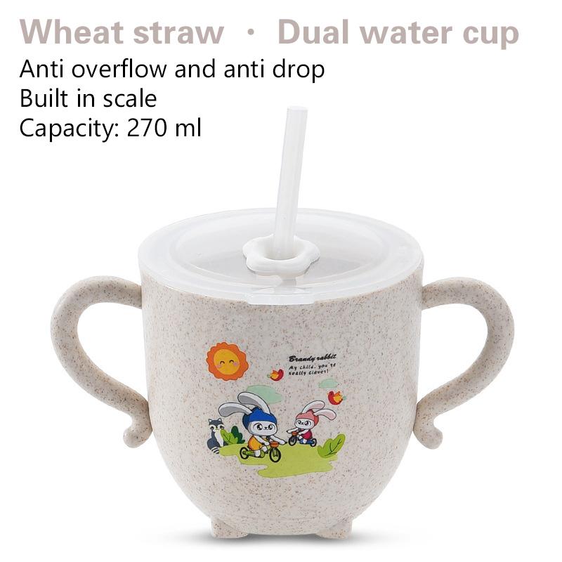 

Детские поильники Экологичная пшеничная солома Милая детская чашка для кормления с двойной ручкой, крышкой и соломинкой Тренировочная чашка для младенца