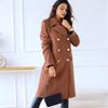 Winter Coat Women Double Breasted Overcoat Thermal Long Sleeves Loose Fit Turn Down Collar Pockets Pure Color Commuting Dating