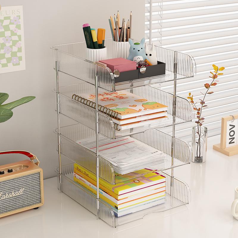 Desk Organizer 2/3/4 Tier Stackable Paper Letter Tray File Organizer Office Desk Organizer Transparent Desktop File Tray