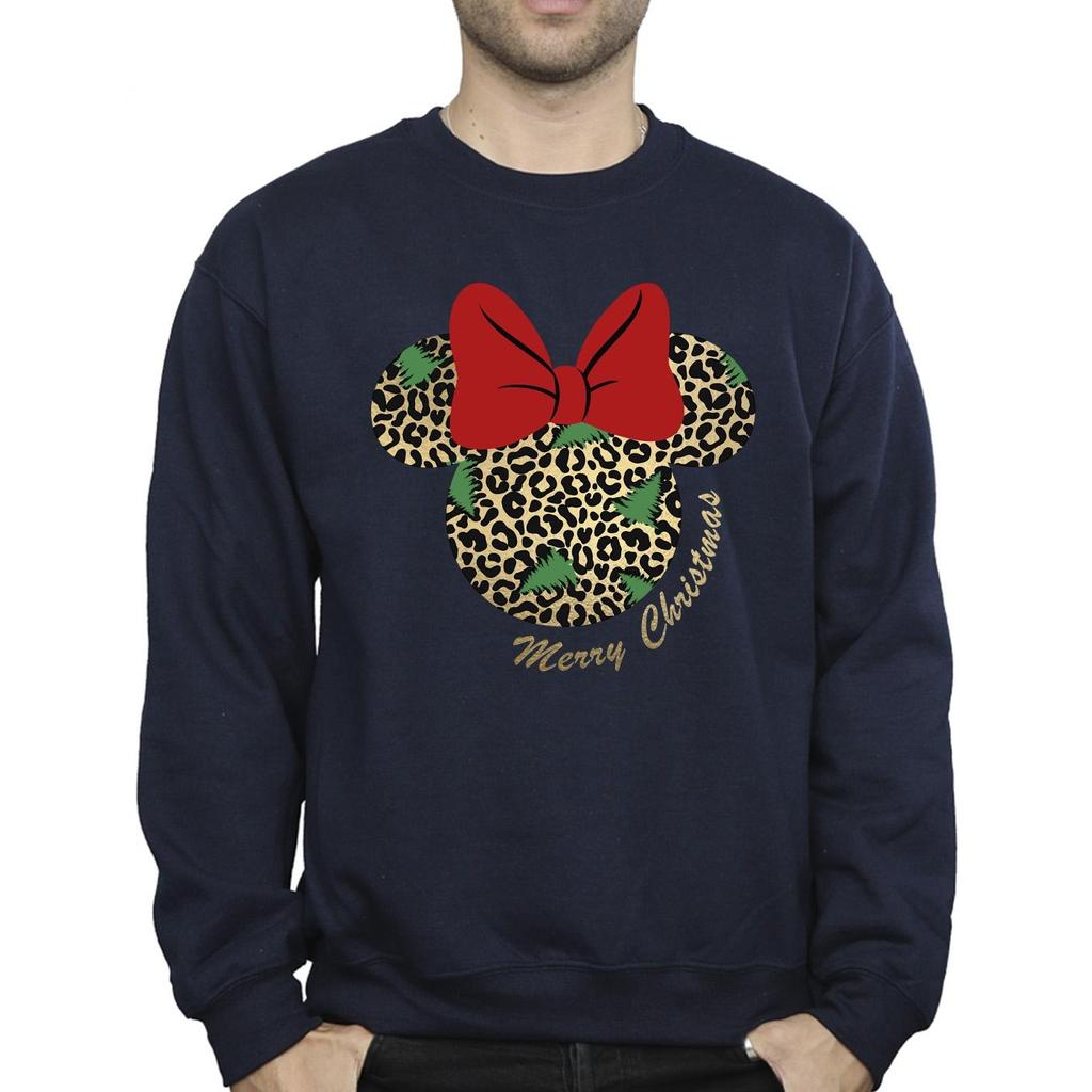 Disney Mens Minnie Mouse Leopard Christmas Sweatshirt