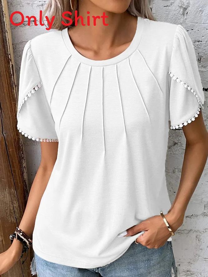 Summer Women T Shirt With Lace Sleeve For Casual Wear