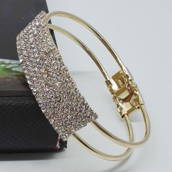 Luxury Full Rhinestone Inlaid Hollow Band Cuff Bangle Bracelet Women Jewelry