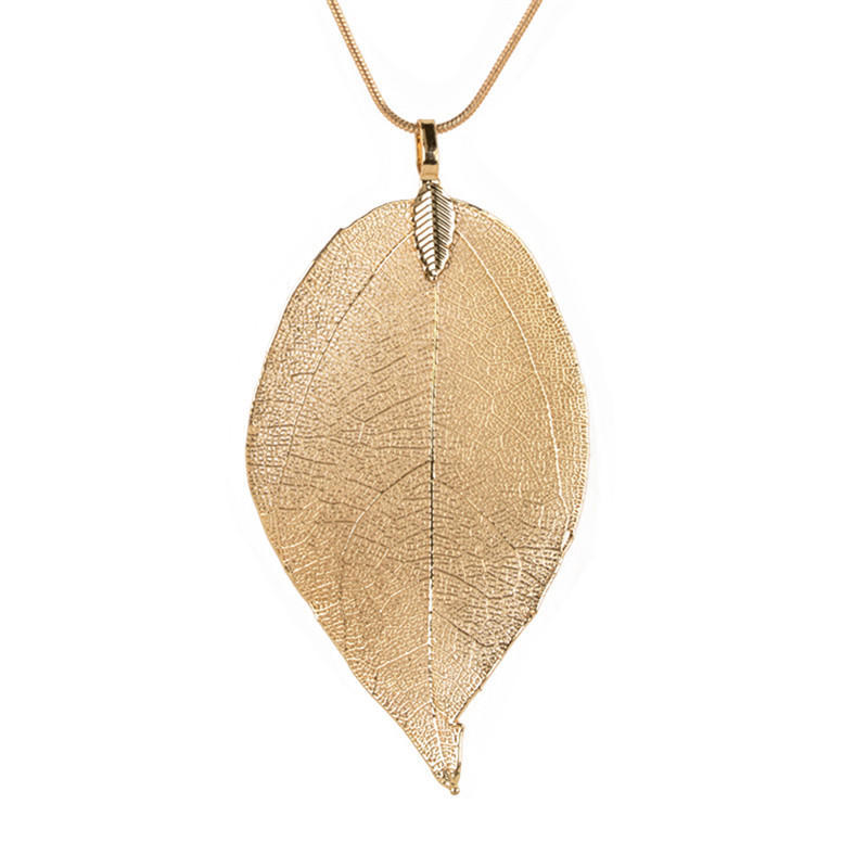 Unique Women Jewelry Simple Leaf Sweater Pendant Long Chain Necklace
