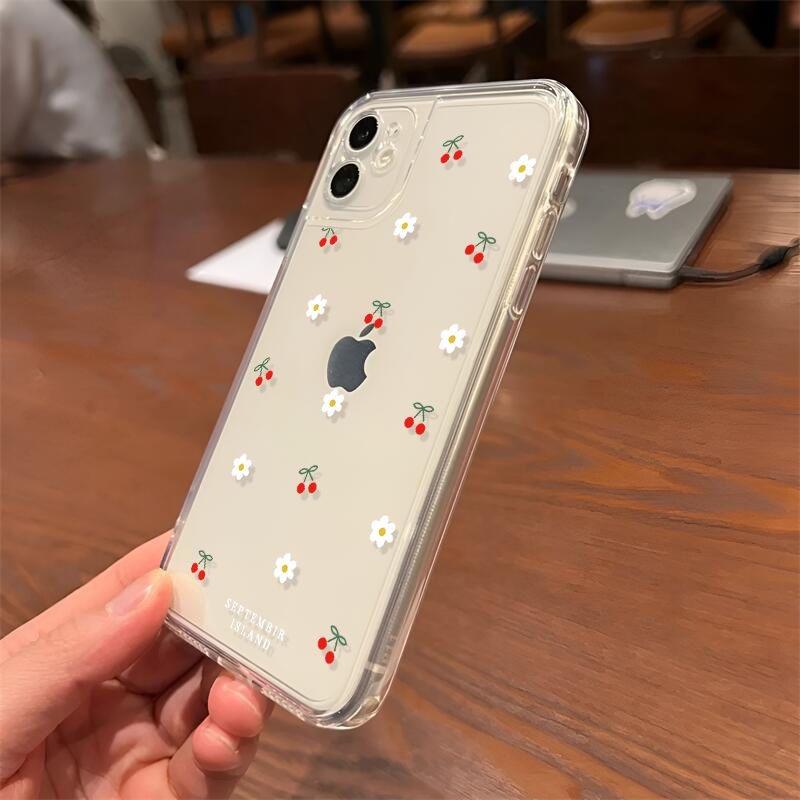 Cute Cartoon Cherry Pattern Transparent TPU Phone Case For Xiaomi Mi 15T Pro POCO X7 Pro F7 X6 X5 M3 X3 NFC M4 F5 11 Lite 5G NE