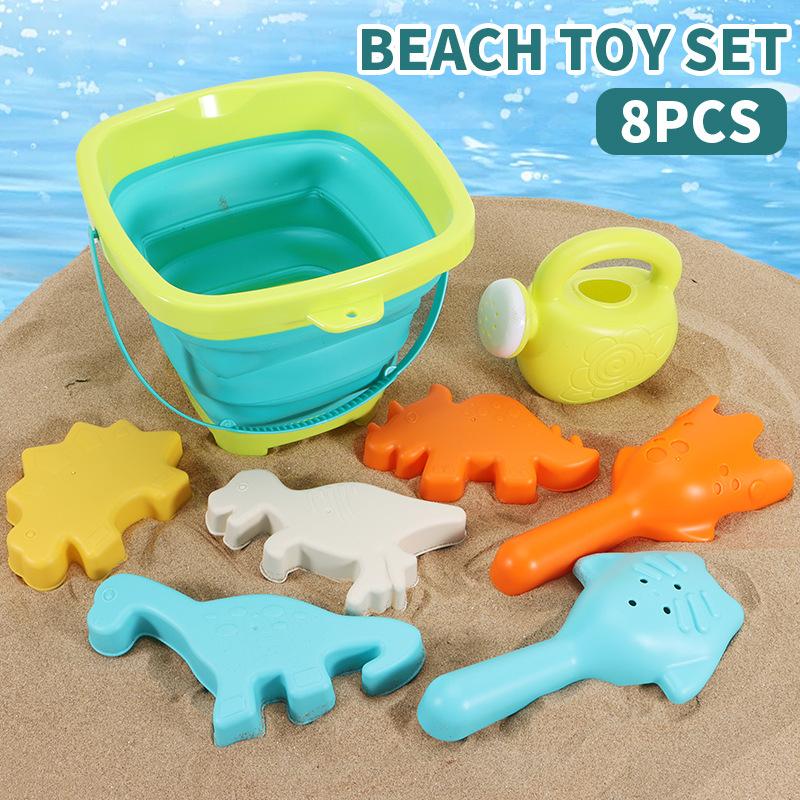 Foldable Beach Bucket Beach Toys for Kids Sand Toys Set for Sandbox Toys with Collapsible Bucket Shovel Rake Set Sand Molds