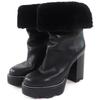 Great Short Boots LV Logo Metal Back Zip Leather Shearling Women  Used