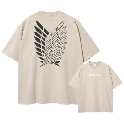 Attack On Titan Anime Acid Washed T Shirt Short Sleeves Streetwear Tops Vintage Manga Oversized Tees for Men