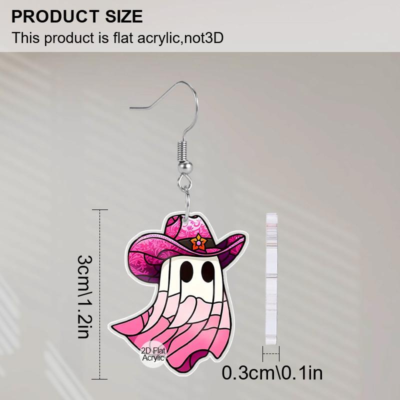 2D Flat Acrylic Halloween Pink Ghost Dangle Earrings Women's Accessories Charming Jewellery Gift