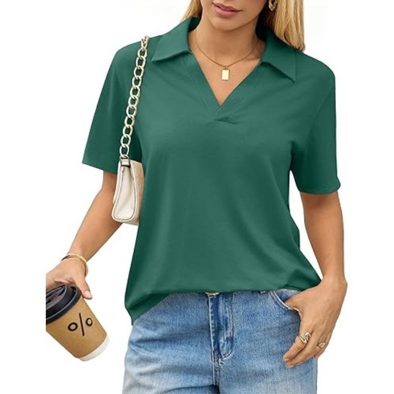 Nouveau haut polo décontracté simple à manches courtes de couleur unie pour femme