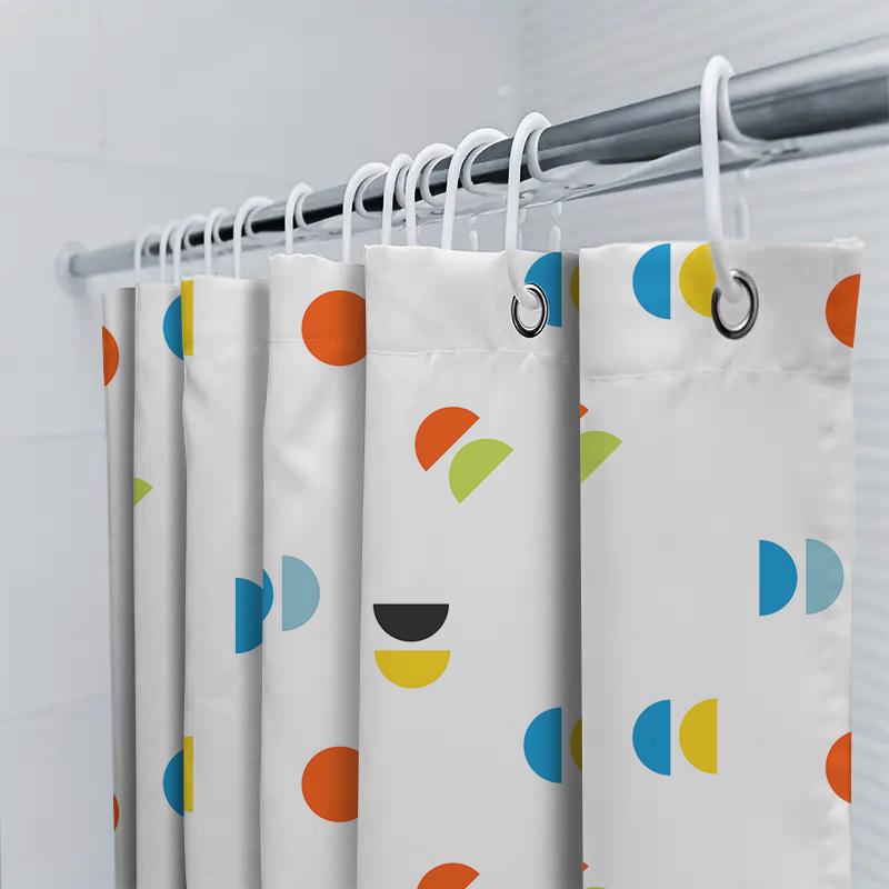 Bright Bathroom Shower Curtain With Half-Moon And Circle Patterns Modern Decor For Bathtub Toilet Area Multiple Colors Available