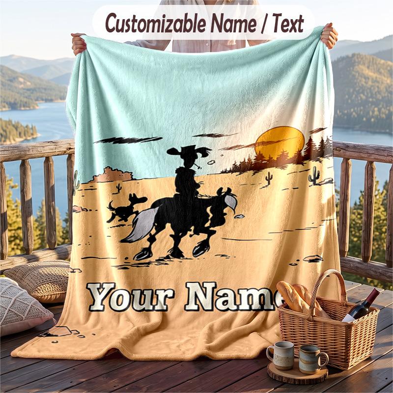Custom Text Flannel Throw Blanket, Lightweight Cozy Bed Sofa BlanketLucky Luke