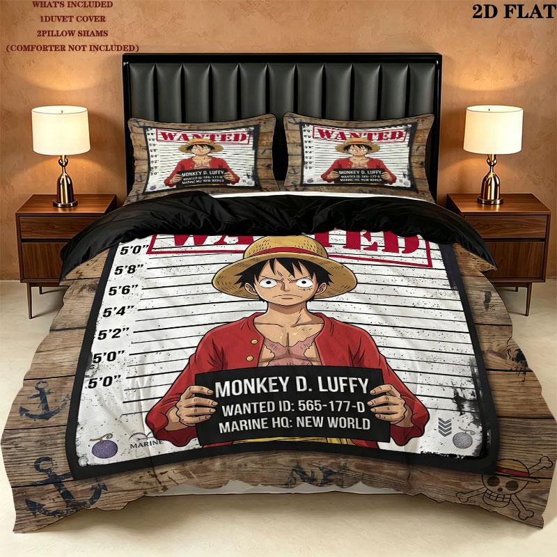 Pościel z nadrukiem One Piece Zestaw kołdry Poszewka na kołdrę Poszewka na poduszkę Domowy prezent urodzinowy(1 * poszwa na kołdrę + 2 * poszewki na poduszki, bez rdzenia)