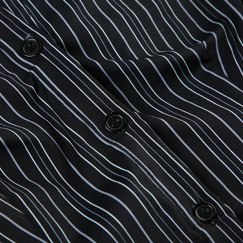 Fashion Chic Black Stripe Women Blouse Slim Long Sleeve Shirt Top Buttons-Up Casual Y2K Cardigan Retro