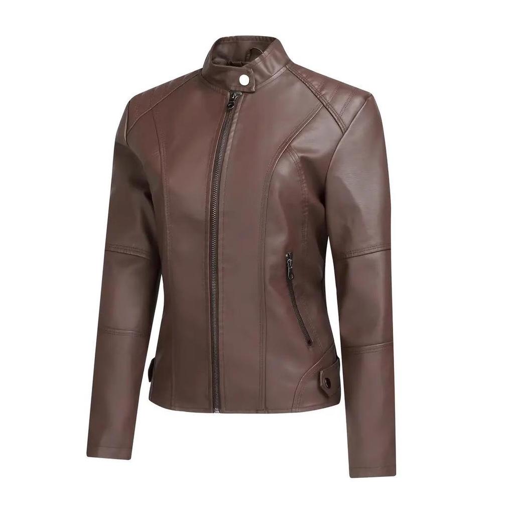 European & American Women's Leather Motorcycle Jacket - Fashion Zipper Short Vintage Coat
