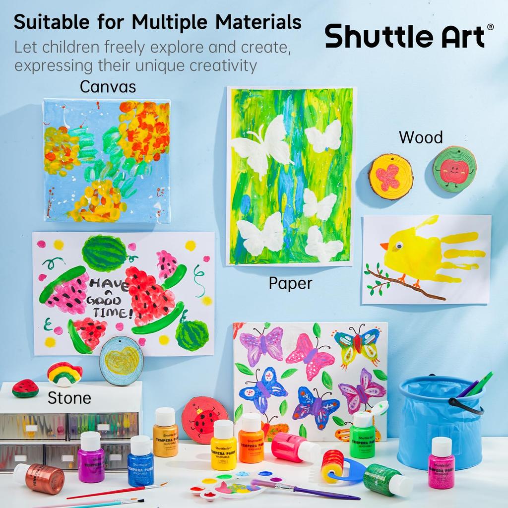 Shuttle Art Tempera Finger for Handprint and Footprint Perfect for Art or as a Gift for Preschoolers Paints, 30-Color Set, Water-Based, 60ml,