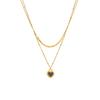 Fashion Minimalist Versatile Heart Gold Titanium Steel Double Layer Layered Chain Black White Love Pendant Necklace