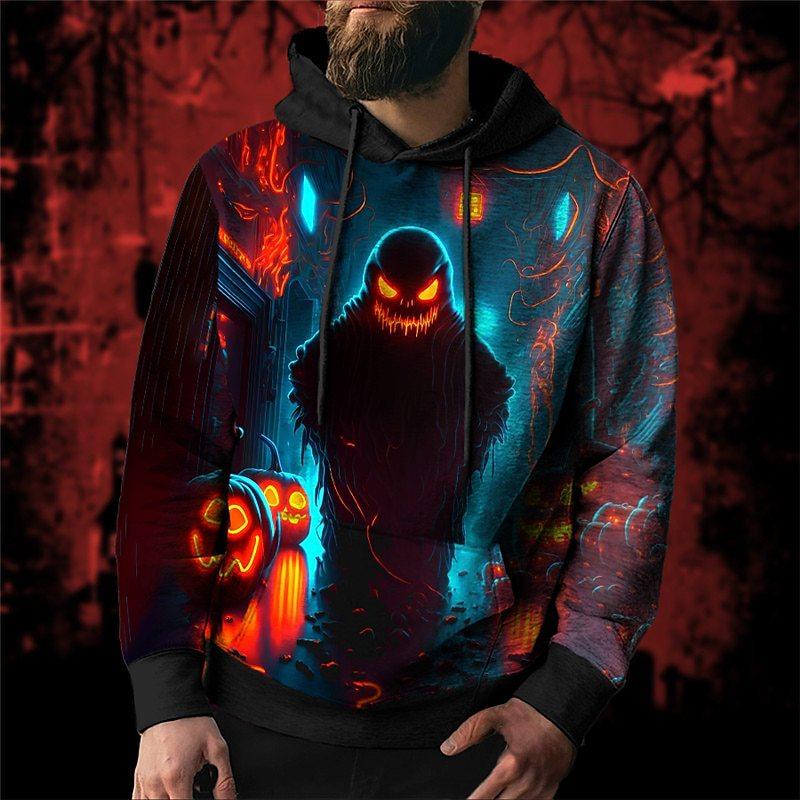 Pumpkin Ghost Man 3D Printed Hoodie Hoodie Departure Hoodie Red and Blue Long Sleeve Hoodie