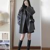Grauer Wollmantel im koreanischen Stil für Damen - Frühling/Herbst 2025, Petite Mittellänge