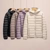 Leichte Daunenjacke für Damen, mit Kapuze, kurz, stilvoll, figurbetont, dünn und leicht, Übergröße, ultraleichte Jacke.