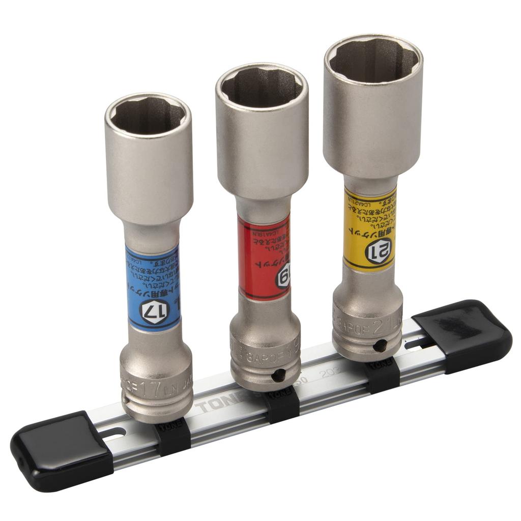 TONE Quick Fit Thin Long Wheel Nut Socket Set with Includes 3 Pieces Protector, HAPQF303LN, 9.5mm (3/8") Drive,