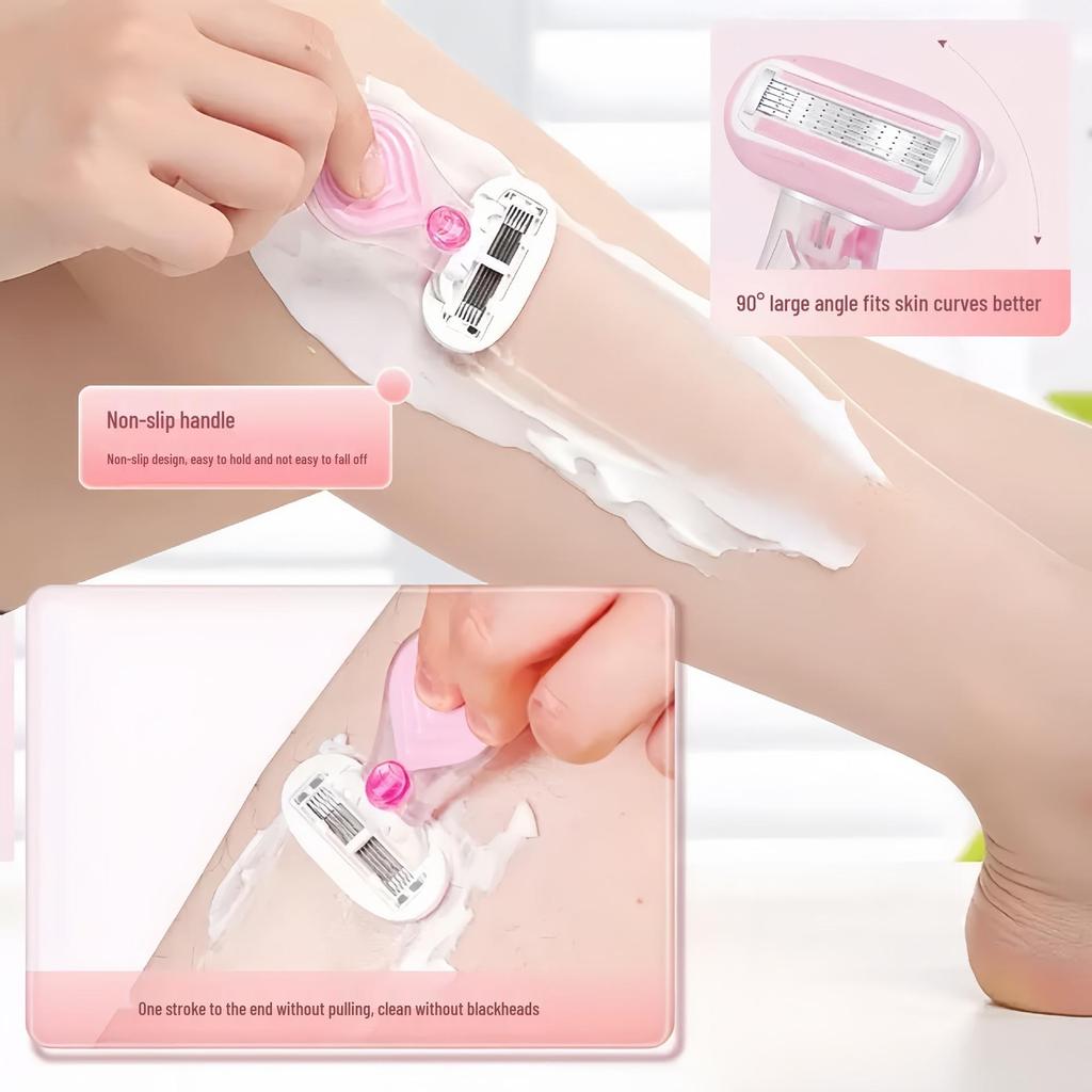 5-Blade Pink Ladies Razor for Full Body Hair Removal - Underarm & Private Areas