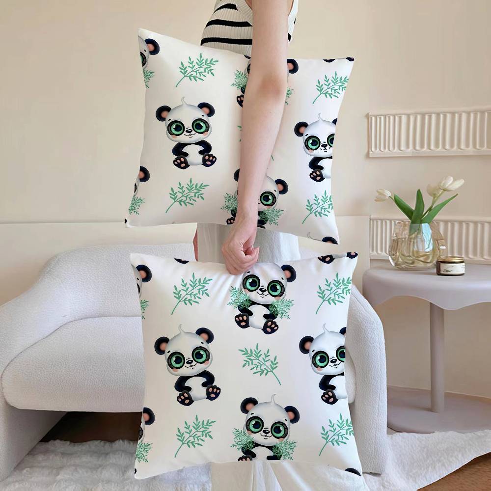 Lovely Panda Pillow Case Anti-dustmite Pillowcase Invisible Zipper Silky Short Plush Sofa Cushion Cover