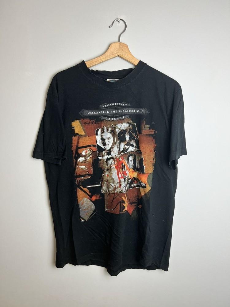 Vintage 90#039s Carcass Necroticism Death Metal Band Black Unisex Tshirt KH7528 Unisex T-Shirt XXXL