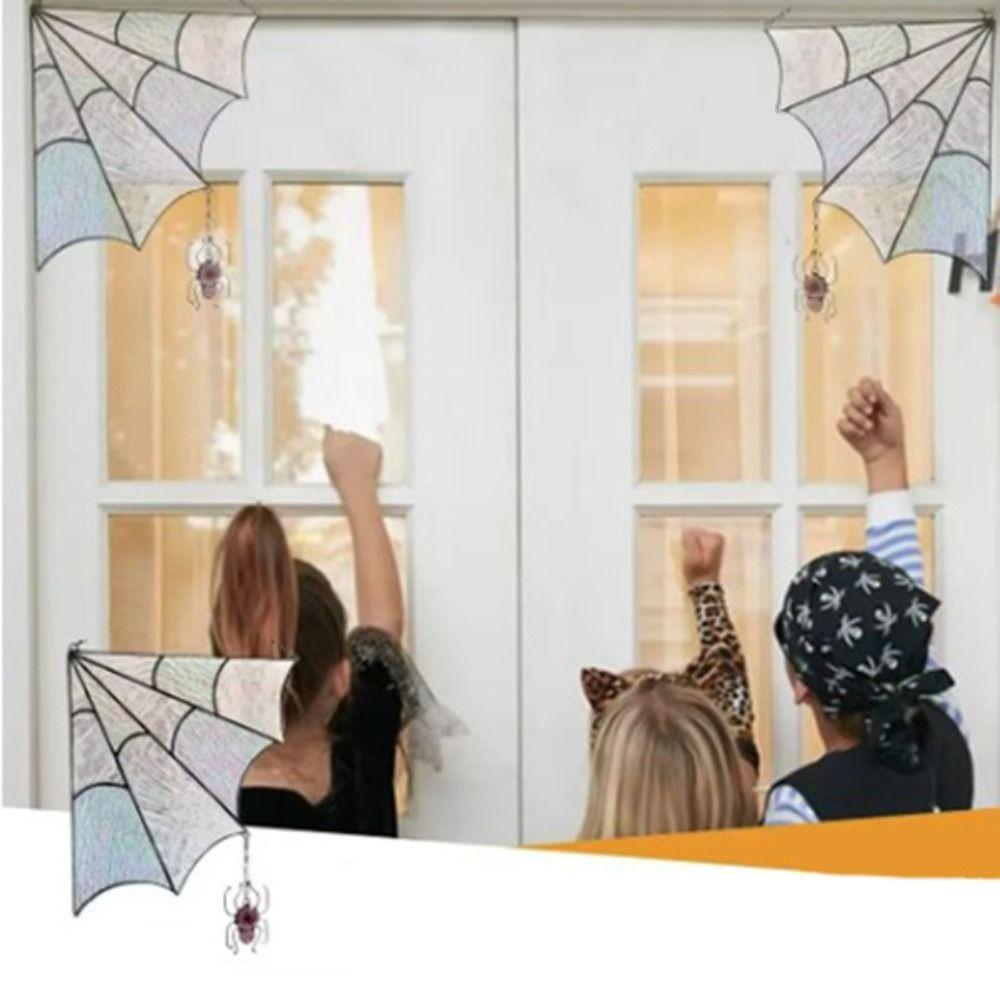 Quartered Spiderweb Door Topper Decoration with Chain Halloween Door Corner Sign  Living Room