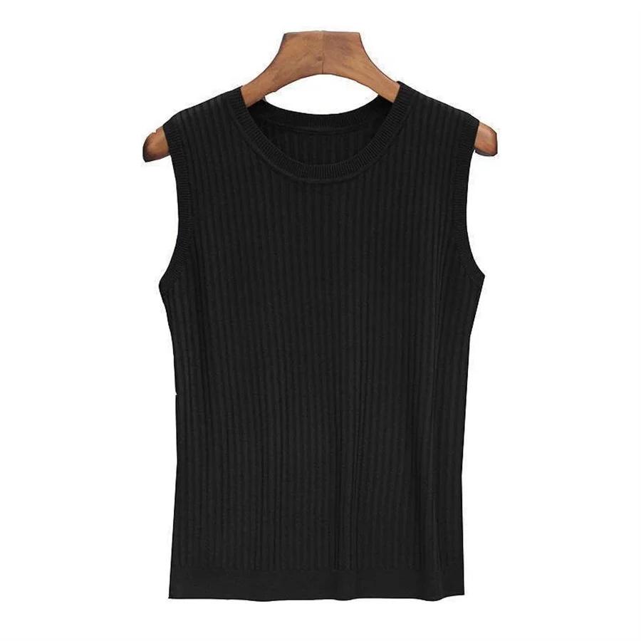 

Summer Fashion Women Knitted Vests Shirts Tops Lady O-neck Sleeveless Solid Color Casual Thin Tops 3XL чёрный