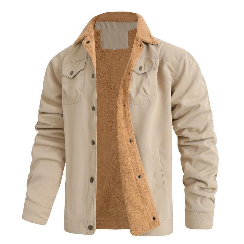 Winter Men's Casual Jacket, Casual Warm Fleece Solid Color Coat, Men's Flap Pilot Jacket, Outdoor Windbreaker Coat
