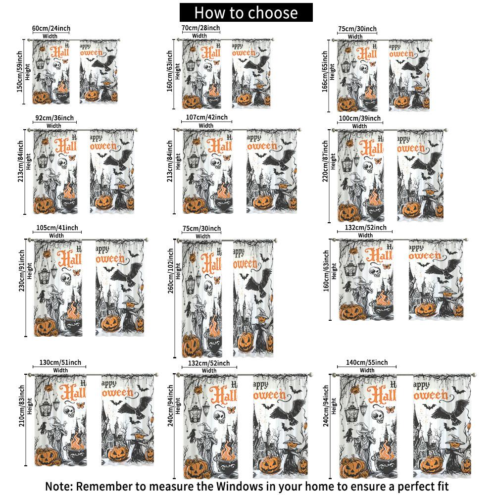 2Pcs Vintage Halloween Castle Pumpkin Scarecrow Bat Rod Pocket Curtains Double Panel Window Curtain Bedroom Living Room Hallo