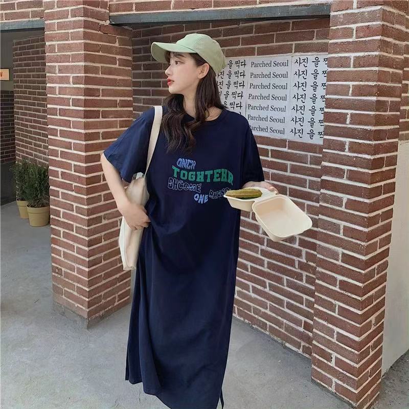 Women's Summer Print Large Size Casual Dress Simple Short-sleeved T-shirt Dress