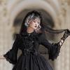 Vintage Brides Lace Veil Headdress Black White Lolita Veil for Outdoor Occasions