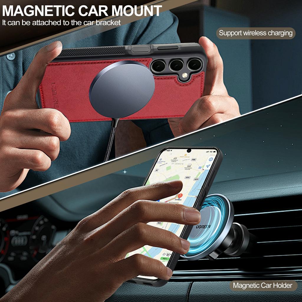 LC.IMEEKE For Samsung Galaxy A55 5G Magnetic Case Compatible with MagSafe Leather+TPU Back Cover