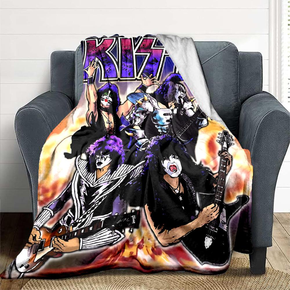 1pc KISS Band Blanket Lightweight Flannel Blanket Throw Blanket For Sofa, Bed, Travel, Camping, Livingroom, Office, Couch