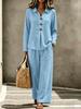 1116 Europäische und amerikanische Damen neue Mode lässig Knopf Polokragen Langarm Hose zweiteiliges Set