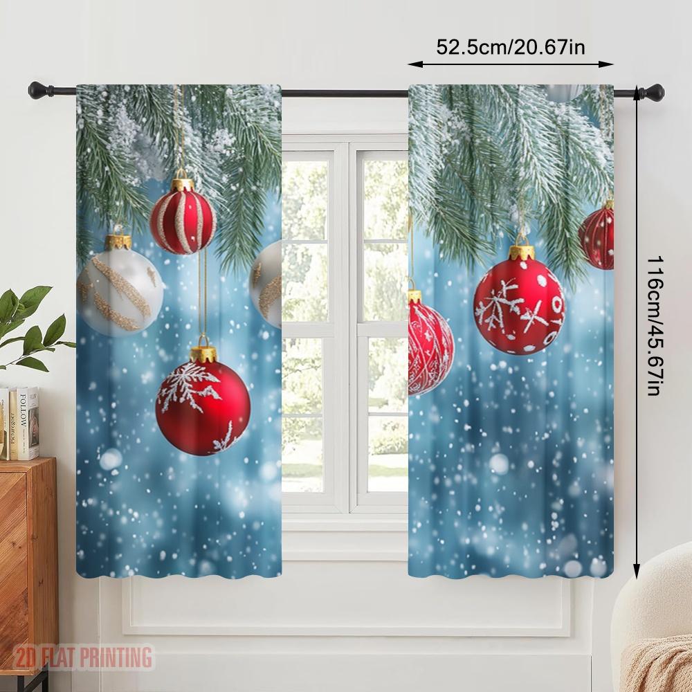 2pcs,2D Plane Printing Light Filtering Curtains Christmas Ornaments Festive Holiday Winter (2) Versatile Durable Polyester