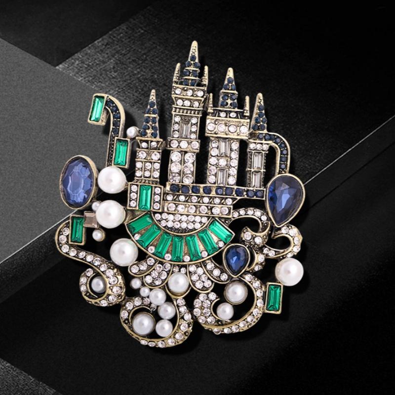 Broche Château Strass pour Femmes Vintage Palais Fête Banquet Épingle Cadeaux