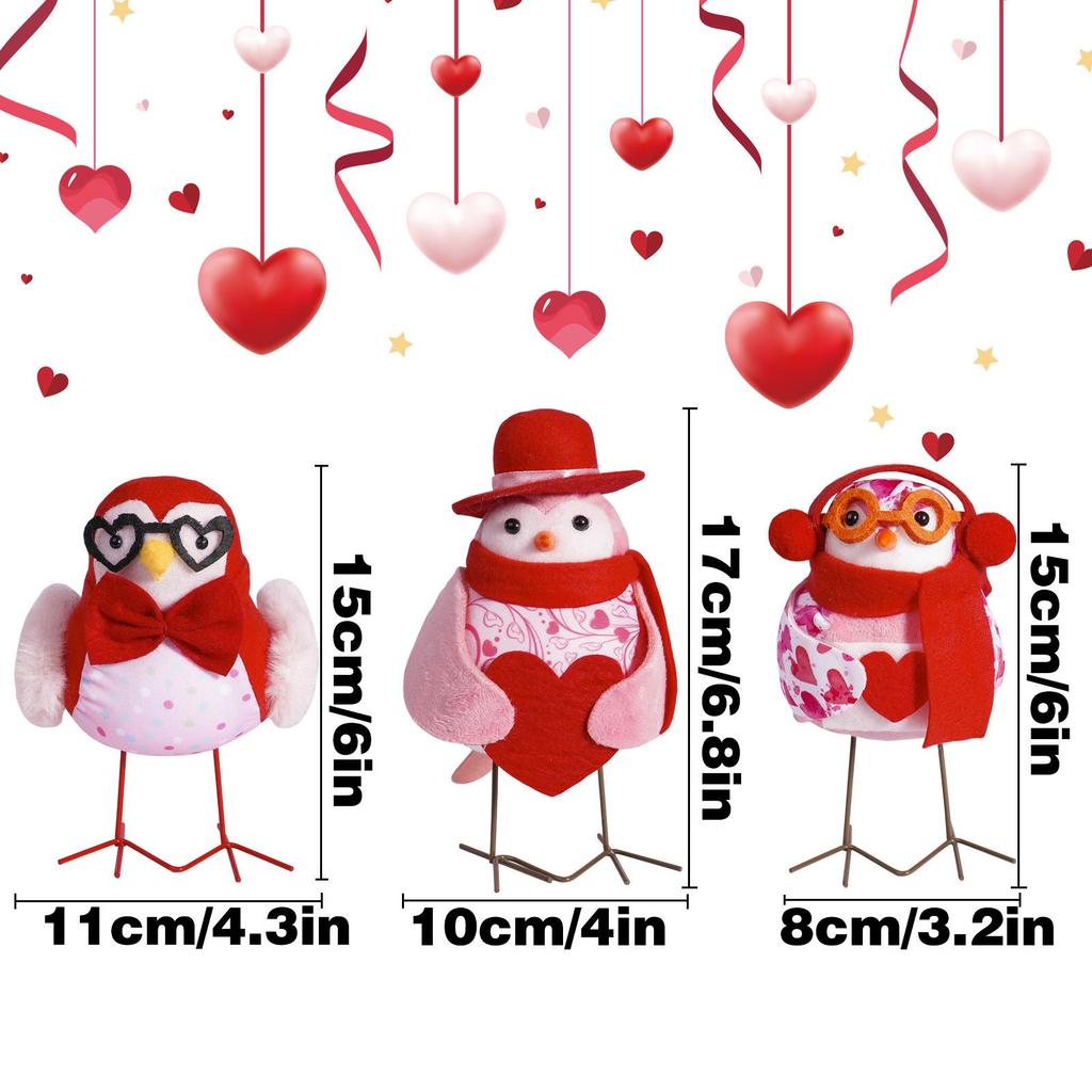 Valentine's Day Bird Doll with Heart, Glasses, Scarf, and Hat - Cute Qixi Festival Ornament