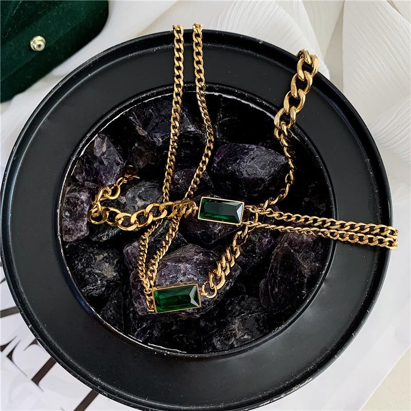 Emerald Gemstone Double Layer Choker Necklace