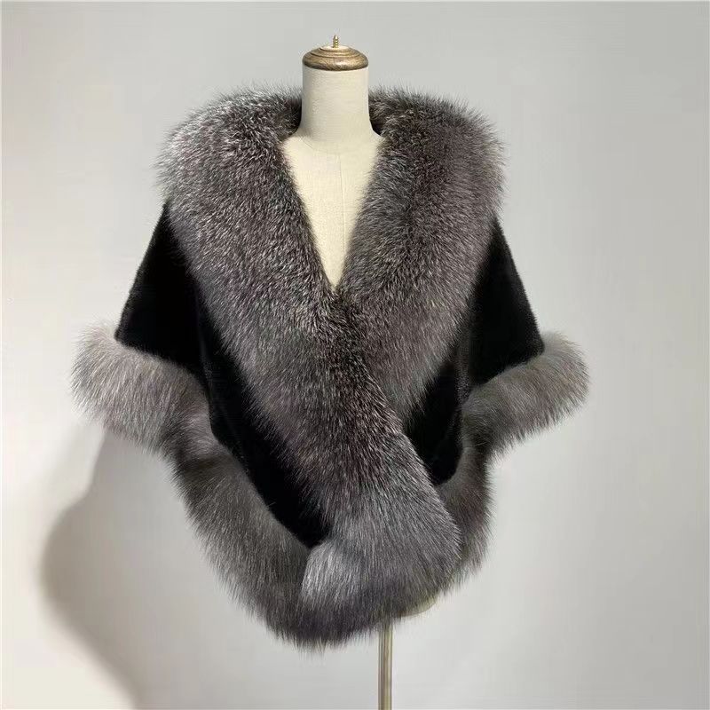 Imitation Fur Shawl Women's Autumn and Winter Imitation Mink Hair Fox Fur Collar Dress Cheongsam Cape Short Coat Tide