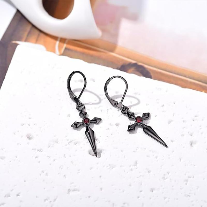 1 Pair Steel/Black Color Cross Pendant Earrings for Men Women Stainless Steel Popular Style Collection Hip Hop Jewelry